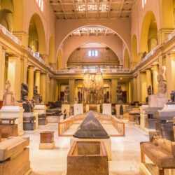 Cairo, Egypt, October 2020: The beautiful Egyptian sculptures of ancient Egyptian pharaohs in the Egyptian Museum in Cairo muzej u kairu, kairo, mesto kairo